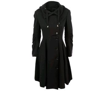 Women's cupshe black freeze out long coat, size m